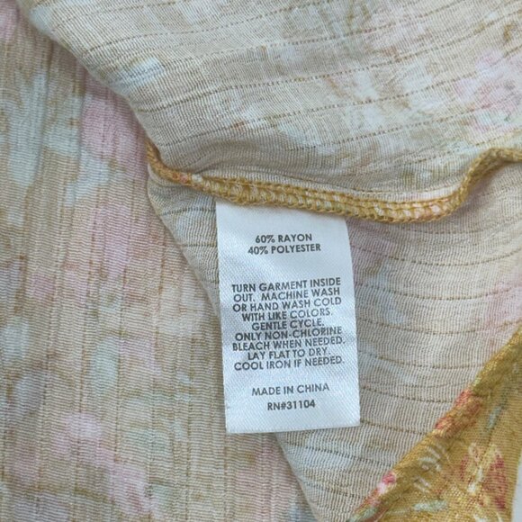 Wonderly Womens Mustard Yellow Boho Floral Blouse Size XL Short Ruffle V Neck - Picture 4 of 11